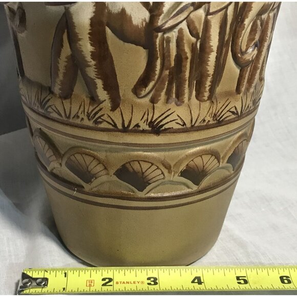 Handcrafted Vase Elephant Motif Ceramic African Shells Brown Beige 10.5" Tall - Picture 12 of 12